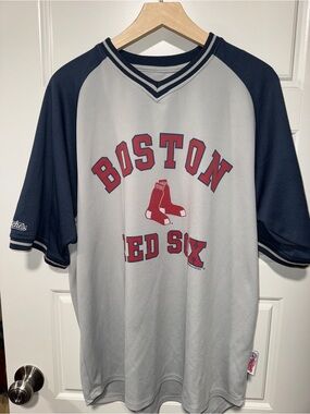 Stitches Boston Red Sox Gray & Navy Short-Sleeve Jersey